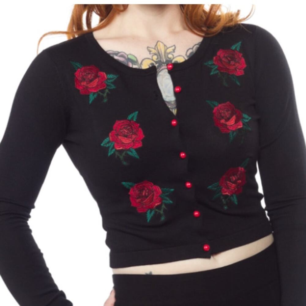 Sourpuss Rose Garden Crop Cardigan Womens Sz Small Retro Rockabilly Pinup Punk